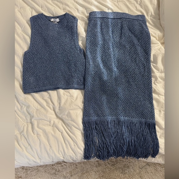 Mango NWT Metallic Blue Co-Ord Knit Set - Picture 4 of 6